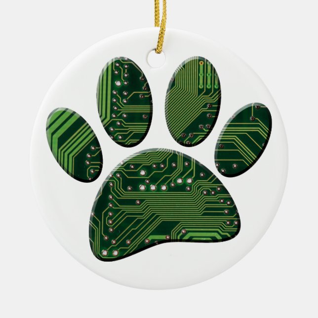 Dog Pawprint Circuit Board Ceramic Tree Decoration (Front)