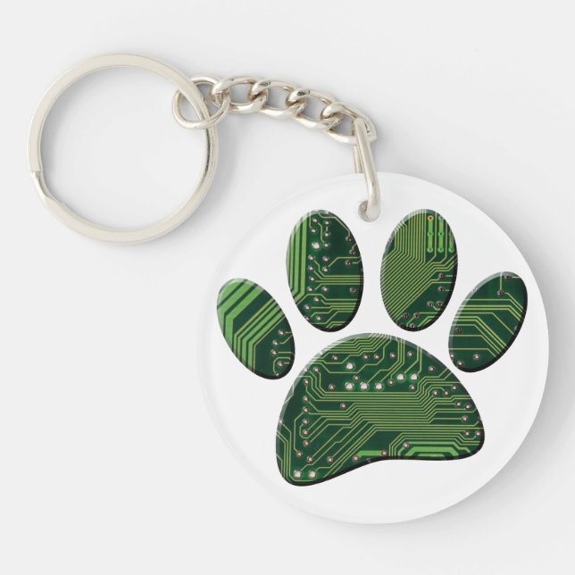 Dog Pawprint Circuit Board Key Ring (Front)