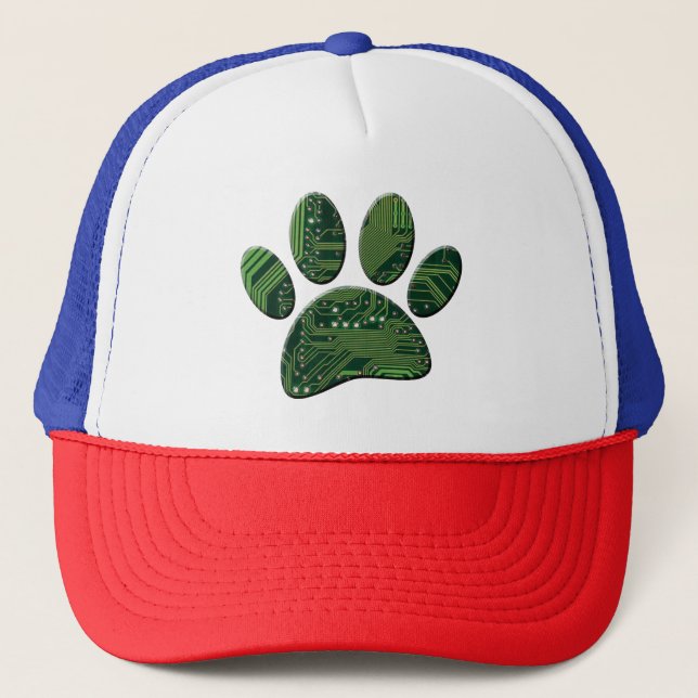 Dog Pawprint Circuit Board Trucker Hat (Front)