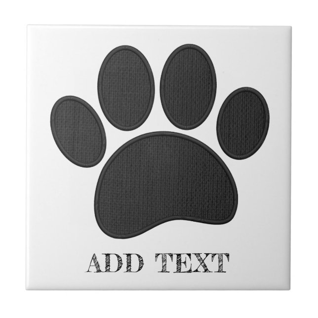 Dog Pawprint Faux Embroidery Custom Text Tile (Front)