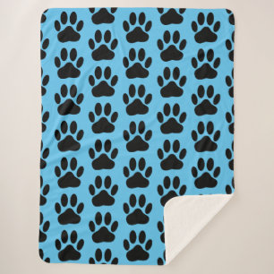 Dog Pawprint On Blue Sherpa Blanket