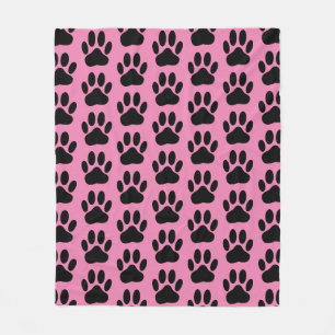 Dog Pawprint on Pink Fleece Blanket