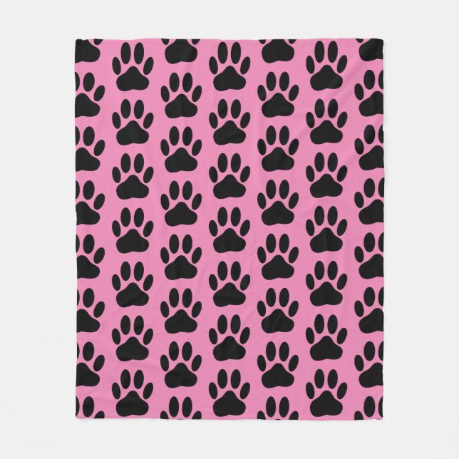 Dog Pawprint on Pink Fleece Blanket (Front)