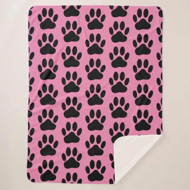 Dog Pawprint On Pink Sherpa Blanket (Front)