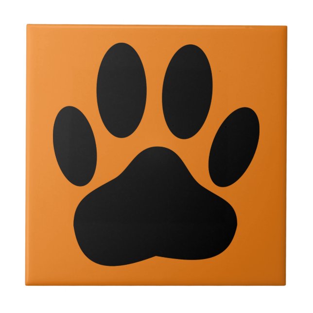 Dog Pawprint Orange Background Tile (Front)