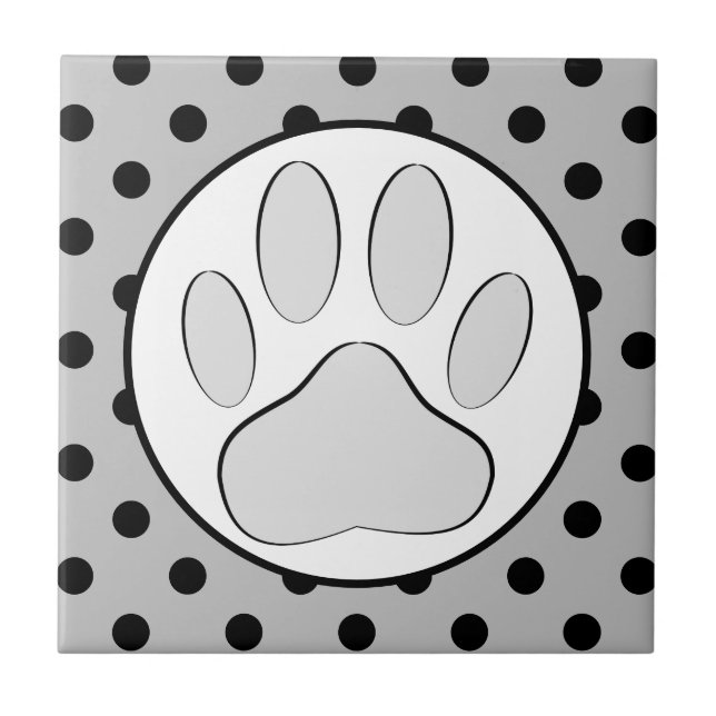 Dog Pawprint Polka Dots Round Frame Tile (Front)