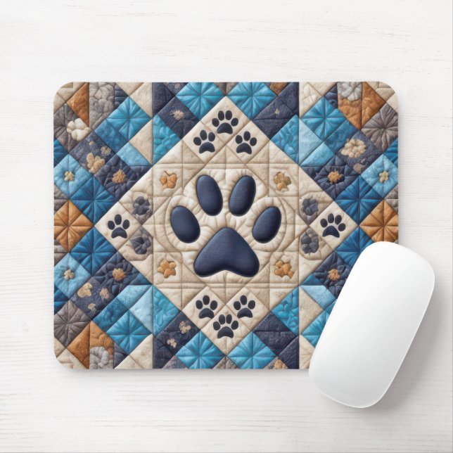 Dog Pawprint Quilt Design Mouse Mat (With Mouse)