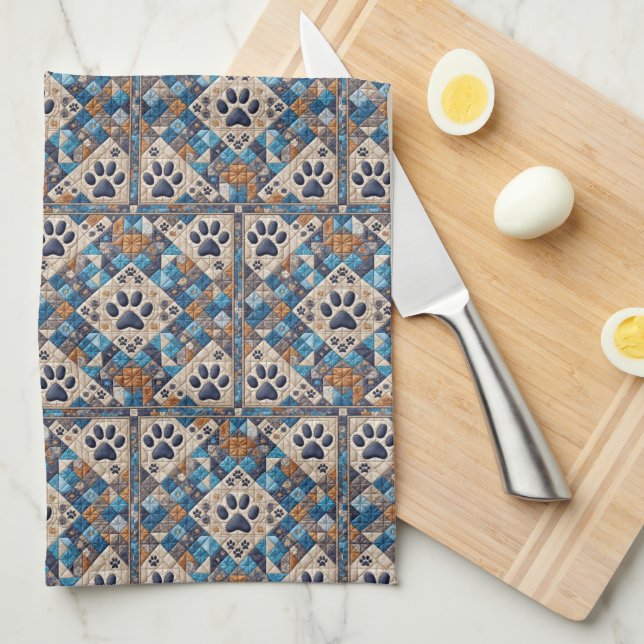 Dog Pawprint Quilt Design Note Card Tea Towel (Quarter Fold)