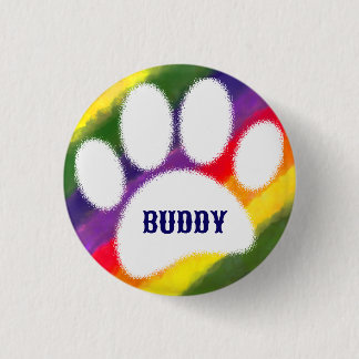 Dog Pawprint Rainbow Watercolor Custom Name 3 Cm Round Badge