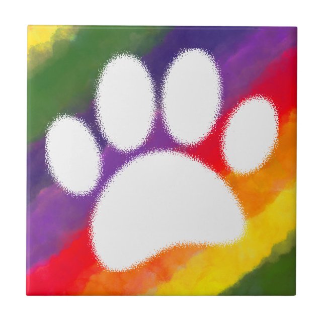 Dog Pawprint Rainbow Watercolor Tile (Front)