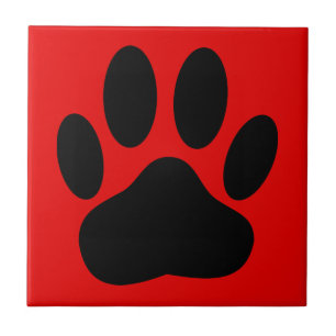Dog Pawprint Red Background Tile