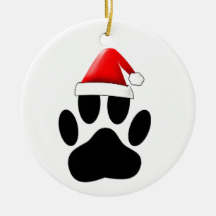 Dog Pawprint Santa Hat Ceramic Tree Decoration