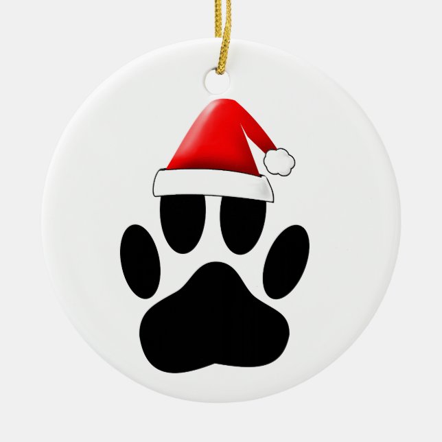 Dog Pawprint Santa Hat Ceramic Tree Decoration (Front)