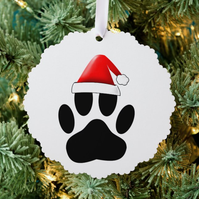 Dog Pawprint Santa Hat Tree Decoration Card (Insitu (Tree))