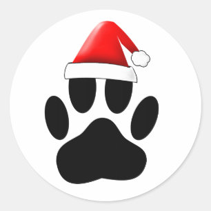 Dog Pawprint Santas Hat Classic Round Sticker