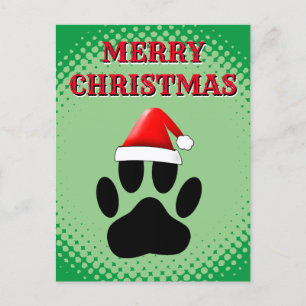 Dog Pawprint Santas Hat Postcard