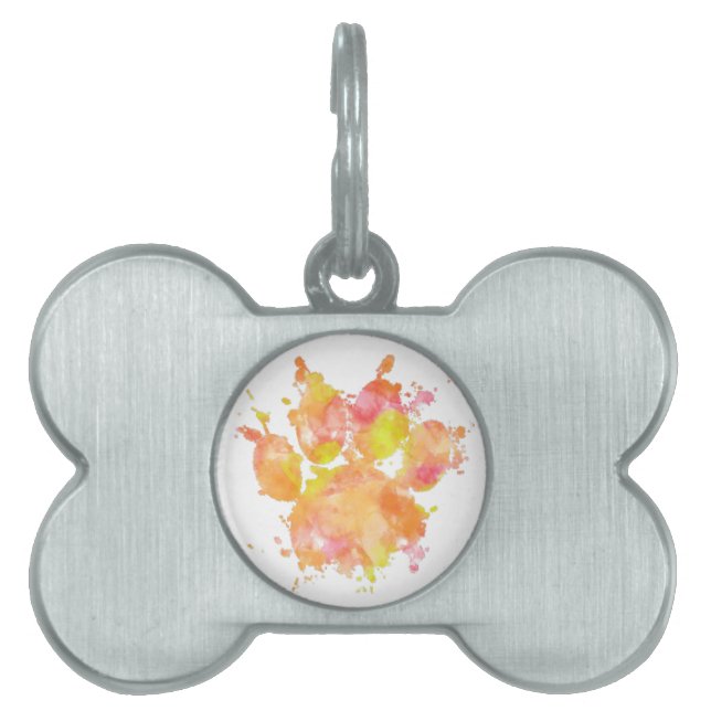 Dog Pawprint Watercolor Pet ID Tag (Front)