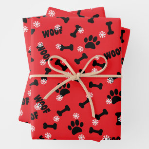 Dog Paws and Bones Christmas Snow Flakes Custom Wrapping Paper Sheet