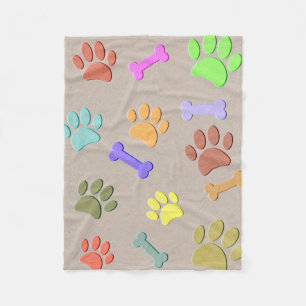 Dog Paws And Bones Faux Colourful Paper Fleece Blanket