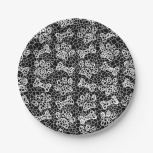 Dog Paws and Bones Faux Lace Art Print Paper Plate