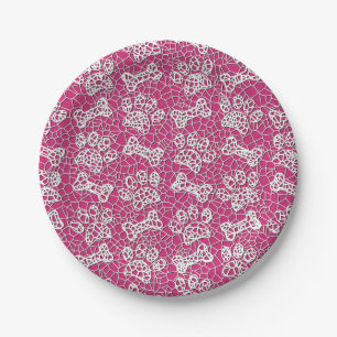 Dog Paws and Bones Faux Lace Art Print Paper Plate