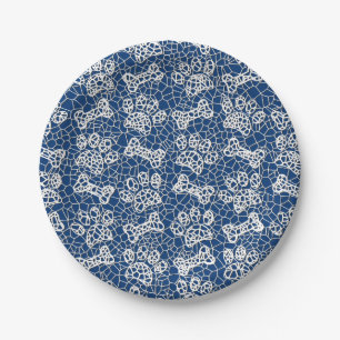 Dog Paws and Bones Faux Lace Art Print Paper Plate