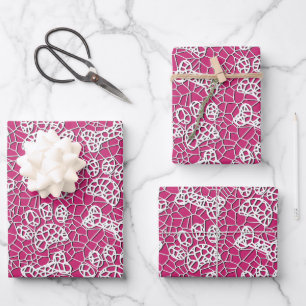 Dog Paws and Bones Faux Lace Art Print Wrapping Paper Sheet