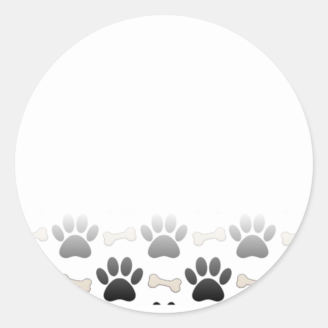 Dog Paws And Bones With Gradient Classic Round Sticker (Front)