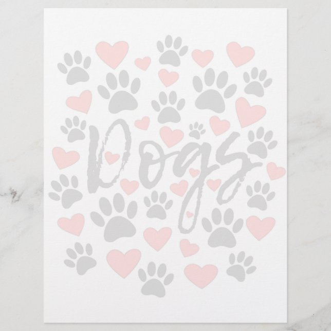 Dog Paws And Heart Drawings Custom Letterhead (Front)