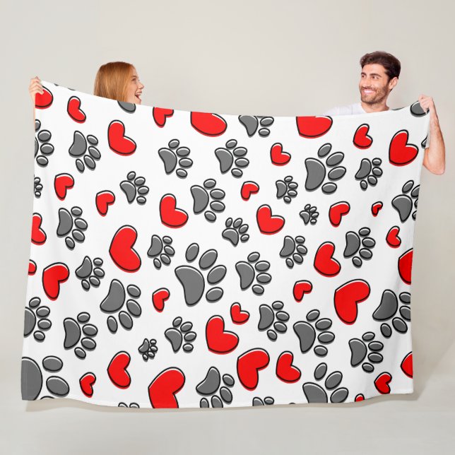 Dog Paws And Heart Drawings Fleece Blanket (In Situ)