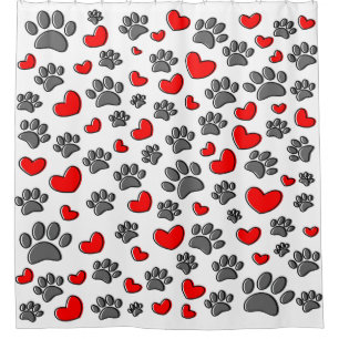 Dog Paws And Heart Drawings Shower Curtain