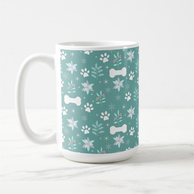 Dog Paws and Holiday Bones Pattern Coffee Mug (Left)