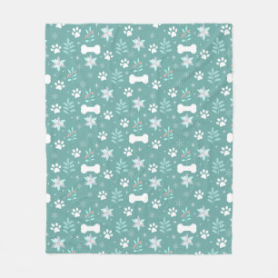 Dog Paws and Holiday Bones Pattern Fleece Blanket