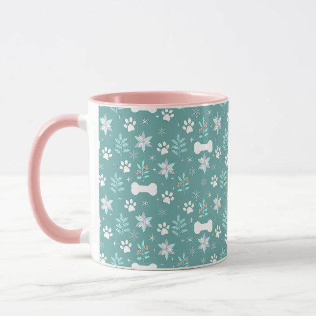 Dog Paws and Holiday Bones Pattern Mug (Left)