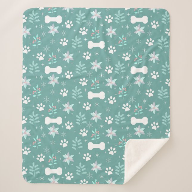 Dog Paws and Holiday Bones Pattern Sherpa Blanket (Front)