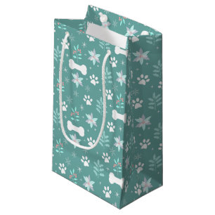 Dog Paws and Holiday Bones Pattern Small Gift Bag