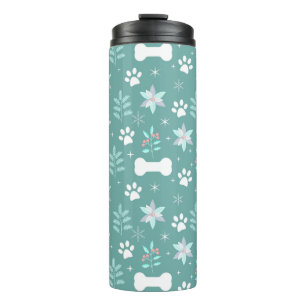 Dog Paws and Holiday Bones Pattern Thermal Tumbler