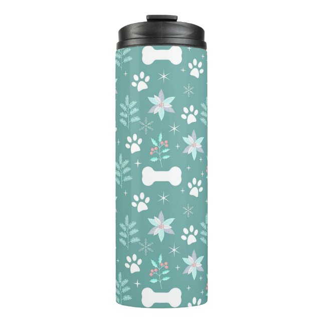 Dog Paws and Holiday Bones Pattern Thermal Tumbler (Front)