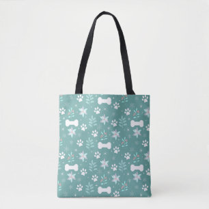 Dog Paws and Holiday Bones Pattern Tote Bag