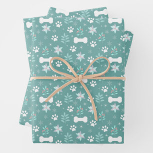 Dog Paws and Holiday Bones Pattern Wrapping Paper Sheet