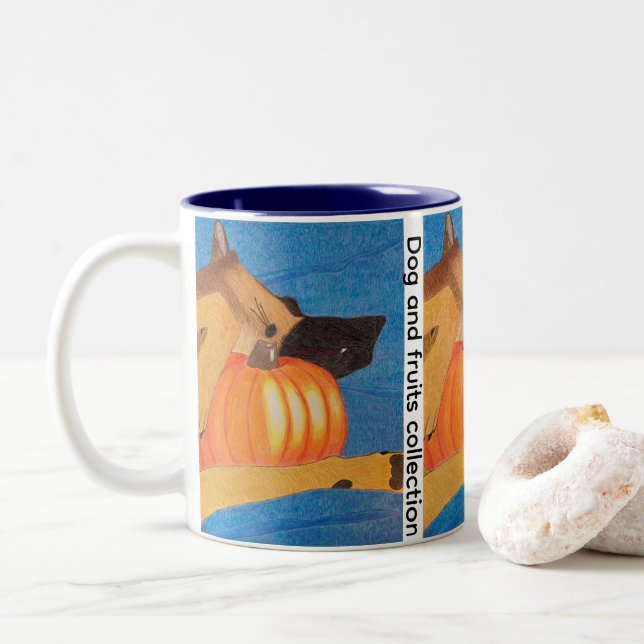 Dog paws and pumpkin Two-Tone coffee mug (With Donut)