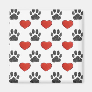 Dog Paws And Red Hearts Painting Pattern Magnet