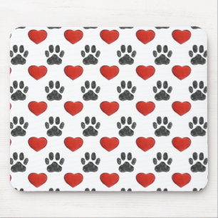 Dog Paws And Red Hearts Painting Pattern Mouse Mat
