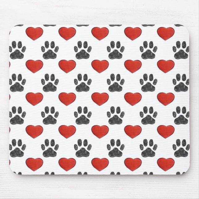 Dog Paws And Red Hearts Painting Pattern Mouse Mat (Front)