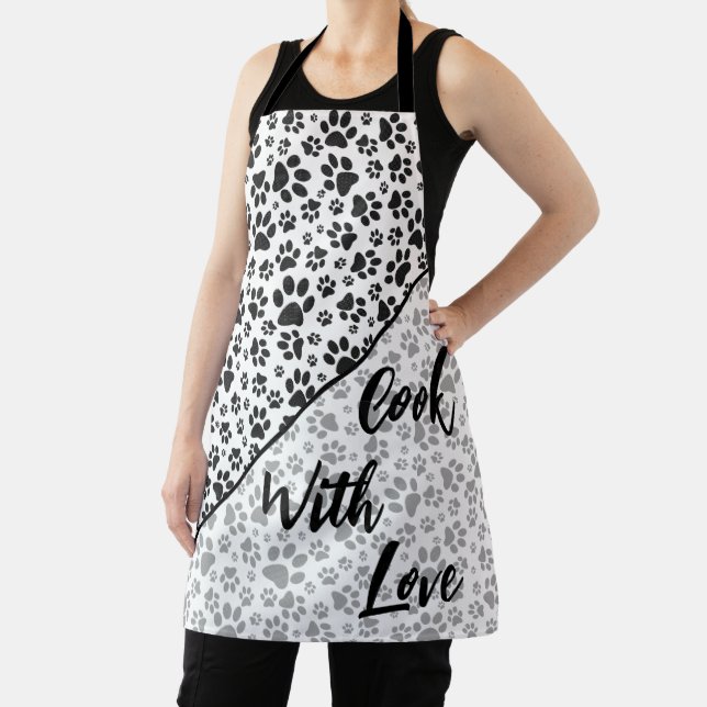 Dog Paws Black and White Polka Dot  Apron (Insitu)