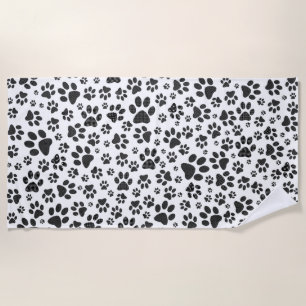 Dog Paws Black and White Polka Dot Beach Towel