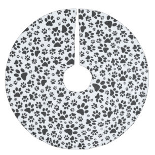 Dog Paws Black and White Polka Dot  Brushed Polyester Tree Skirt