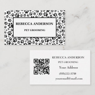 Dog Paws Black and White Polka Dot Business Card