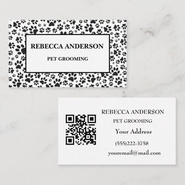 Dog Paws Black and White Polka Dot  Business Card (Front/Back)
