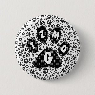 Dog Paws Black and White Polka Dot Button